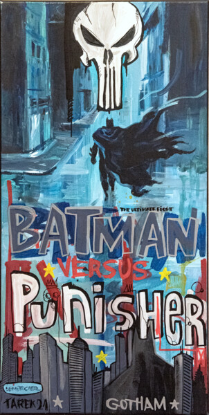 Peinture intitulée "Punisher versus Bat…" par Gwendal Lemercier, Œuvre d'art originale, Acrylique