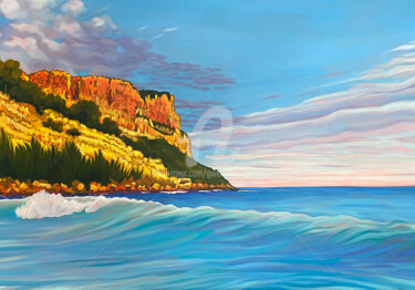 Painting titled "Sur la grande plage…" by Gwendoline Pieters, Original Artwork, Oil Mounted on Wood Stretcher frame