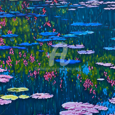 Ζωγραφική με τίτλο "Hommage à Monet" από Gwendoline Pieters, Αυθεντικά έργα τέχνης, Λάδι Τοποθετήθηκε στο Ξύλινο φορείο σκελ…