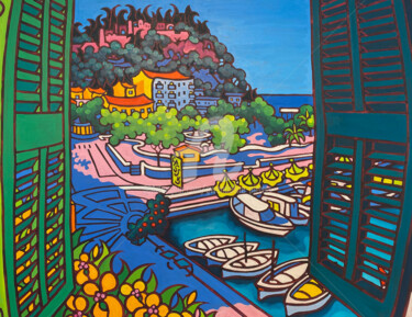 Painting titled "Cassis le port" by Gwendoline Pieters, Original Artwork, Oil Mounted on Wood Stretcher frame