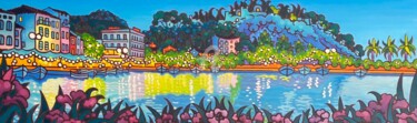 Painting titled "#Cassis, la nuit" by Gwendoline Pieters, Original Artwork, Oil Mounted on Wood Stretcher frame