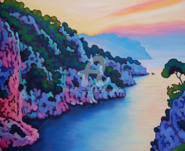 Painting titled "Calanque d'En-vau a…" by Gwendoline Pieters, Original Artwork, Oil Mounted on Wood Stretcher frame