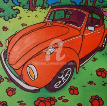 Painting titled "En coccinelle orange" by Gwendoline Pieters, Original Artwork, Oil