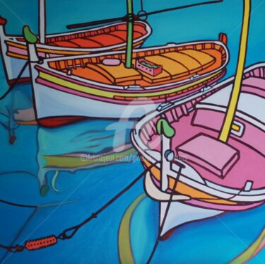 「En barques entre fi…」というタイトルの絵画 Gwendoline Pietersによって, オリジナルのアートワーク, オイル