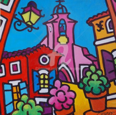 Peinture intitulée "Place de Roussillon" par Gwendoline Pieters, Œuvre d'art originale, Huile