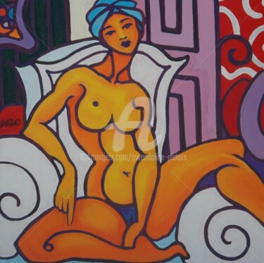 Schilderij getiteld "En attendant Matisse" door Gwendoline Pieters, Origineel Kunstwerk
