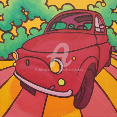 Painting titled "Fiat framboise" by Gwendoline Pieters, Original Artwork, Oil Mounted on Wood Stretcher frame