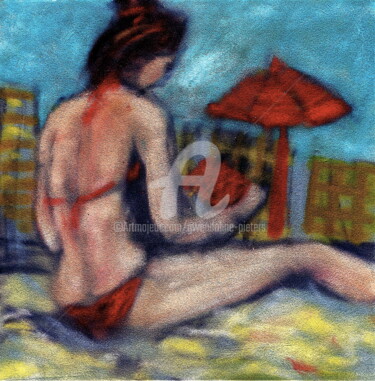 Malerei mit dem Titel "La plage San Sebast…" von Gwendoline Pieters, Original-Kunstwerk, Andere