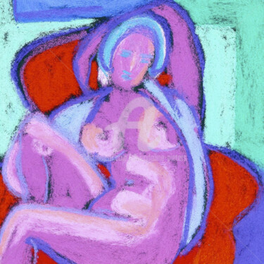 Ζωγραφική με τίτλο "Nu au fauteuil rouge" από Gwendoline Pieters, Αυθεντικά έργα τέχνης