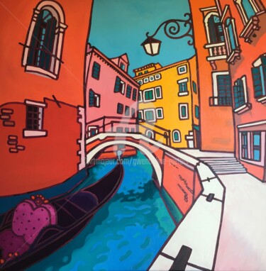 Pintura intitulada "Venise, en septembre" por Gwendoline Pieters, Obras de arte originais, Óleo Montado em Armação em madeira