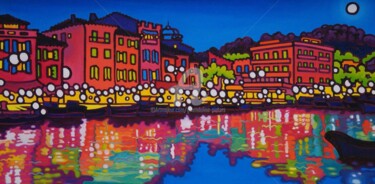 Pittura intitolato "#Cassis, by night" da Gwendoline Pieters, Opera d'arte originale, Olio