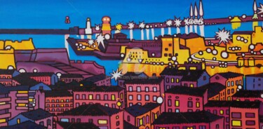 Painting titled "#Marseille, by nigh…" by Gwendoline Pieters, Original Artwork, Oil