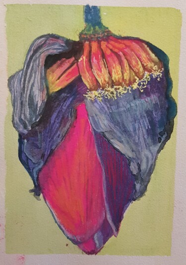 Malerei mit dem Titel "Bananenblüte" von Gwendolyn Jaafar, Original-Kunstwerk, Gouache