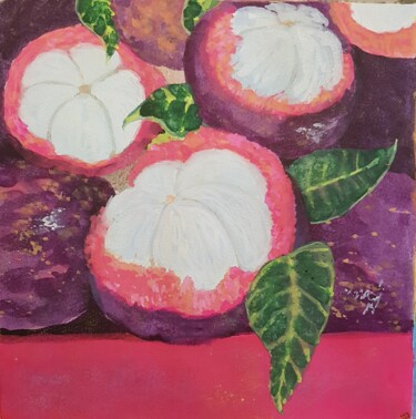 Pintura titulada "Mangostan" por Gwendolyn Jaafar, Obra de arte original, Gouache