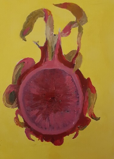 Pintura intitulada "Dragonfruit yellow" por Gwendolyn Jaafar, Obras de arte originais, Lápis