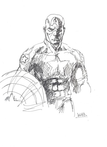 Dessin intitulée "captain-america.jpg" par Gwenn Trémaudan, Œuvre d'art originale, Stylo à bille