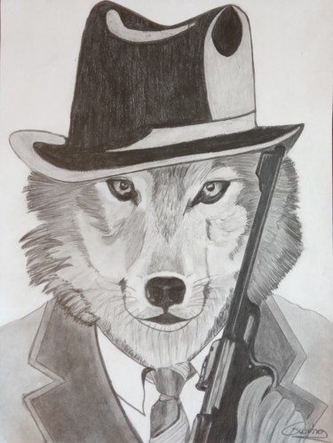 Dessin intitulée "Le loup, agent secr…" par Gwenolee Mahe, Œuvre d'art originale, Crayon