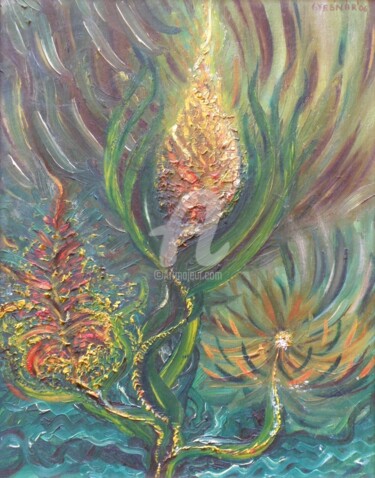 Painting titled "Waterplants" by Dr István Gyebnár, Original Artwork, Oil