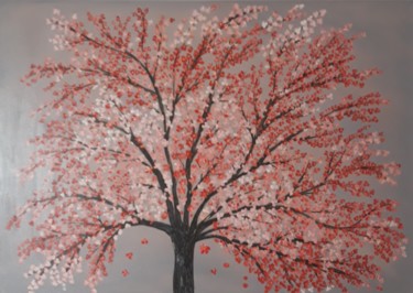 Painting titled "Spring flowers tree" by Gyongyi Kiss, Original Artwork, Acrylic