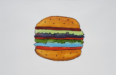 Painting titled "Aquarelle hamburger…" by György Acs, Original Artwork, Watercolor