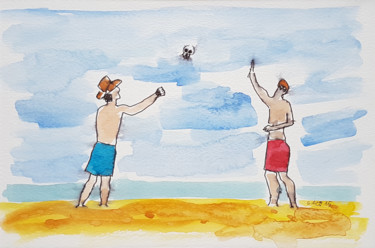 Peinture intitulée "Aquarelle, joueurs…" par György Acs, Œuvre d'art originale, Aquarelle