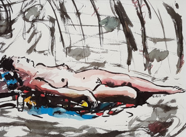 Peinture intitulée "Aquarelle, femme nu…" par György Acs, Œuvre d'art originale, Aquarelle