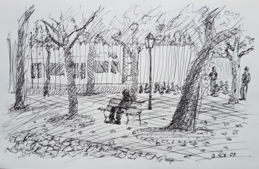 Dessin intitulée "Dessin Parc des Bas…" par György Acs, Œuvre d'art originale, Marqueur