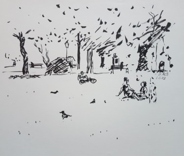 Zeichnungen mit dem Titel "Dessin Parc des Bas…" von György Acs, Original-Kunstwerk, Tinte