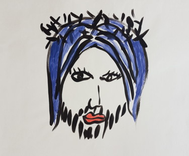 Peinture intitulée "Tête de Jésus bleu…" par György Acs, Œuvre d'art originale, Acrylique
