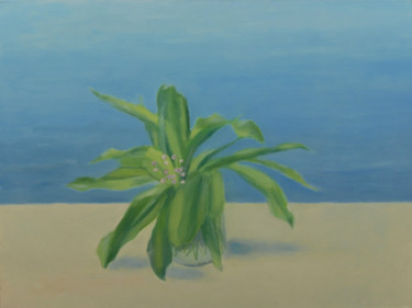 Painting titled "Muguet et mer" by György Acs, Original Artwork, Oil Mounted on Wood Stretcher frame