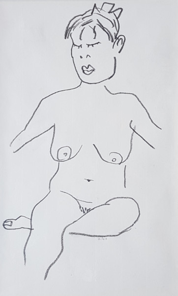 Drawing titled "Dessin femme assise…" by György Acs, Original Artwork, Pencil