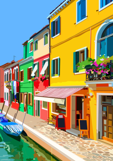 Digital Arts titled "Venice street view" by Mogyorogyozo, Original Artwork, Digital Painting