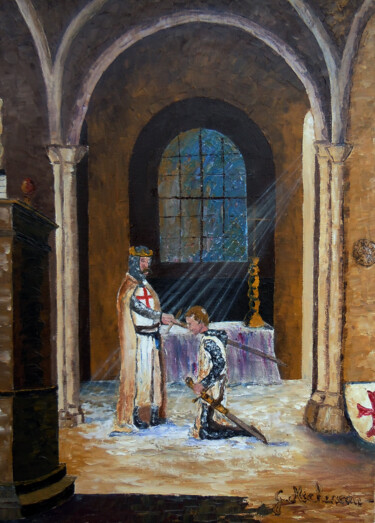 Painting titled "Les chevaliers du t…" by Gyslaine Pachet Micheneau, Original Artwork, Oil Mounted on Wood Stretcher frame