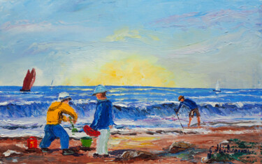 Painting titled "Bord de plage" by Gyslaine Pachet Micheneau, Original Artwork, Oil