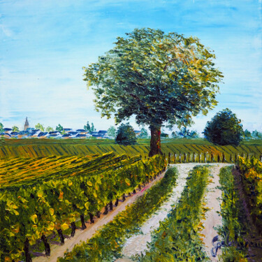 Chemin de vignes Peinture intitulée "Chemin de vignes" par Gyslaine Pachet Micheneau, Œuvre d'art originale, Huile