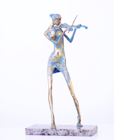 Skulptur mit dem Titel "Die Geigerin" von Gyunay Aliev, Original-Kunstwerk, Bronze