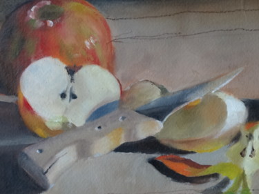 Peinture intitulée "apples and knife" par Gzad, Œuvre d'art originale