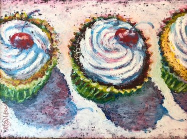Painting titled "Cupcake Chorus Line" by Gloria Nilsson, Original Artwork, Oil Mounted on Other rigid panel