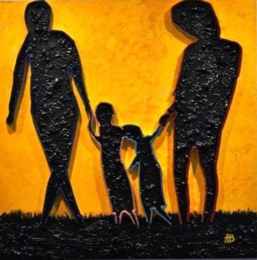 Malerei mit dem Titel "La Famille" von Hervé Bichet, Original-Kunstwerk, Öl