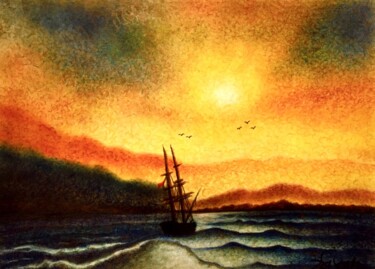 Tekening getiteld "Nasty Sea" door H.Gurel Art, Origineel Kunstwerk, Potlood