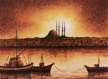 Drawing titled "İstanbul  Sunset" by H.Gurel Art, Original Artwork, Pastel