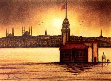 Dessin intitulée "Turkey/İstanbul/Kız…" par H.Gurel Art, Œuvre d'art originale, Pastel