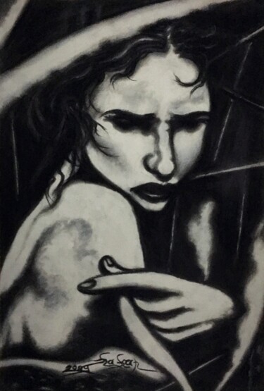 Drawing titled "Woman-2" by H.Gurel Art, Original Artwork, Charcoal