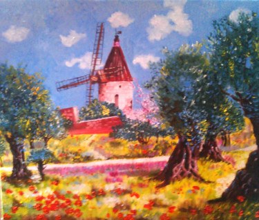 Painting titled "The Mill" by Houria, Original Artwork, Oil
