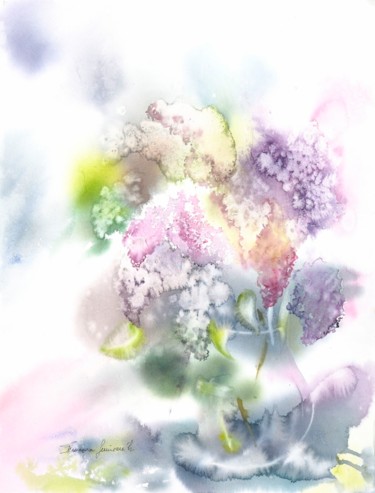 Peinture intitulée "Les lilas" par Françoise Guinvarc'H, Œuvre d'art originale, Aquarelle