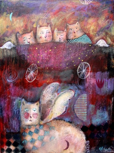 Peinture intitulée "Cat's paradise" par Hanna Kotewicz, Œuvre d'art originale, Acrylique