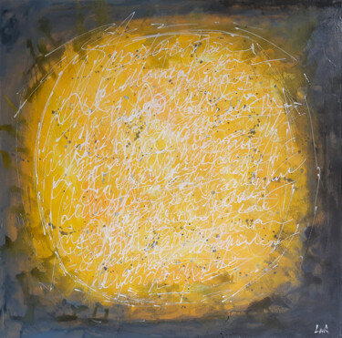 Painting titled "Solaire" by Helena Monniello, Original Artwork, Acrylic Mounted on Wood Stretcher frame