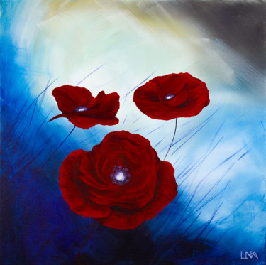 Painting titled "Les coquelicots de…" by Helena Monniello, Original Artwork, Acrylic Mounted on Wood Stretcher frame