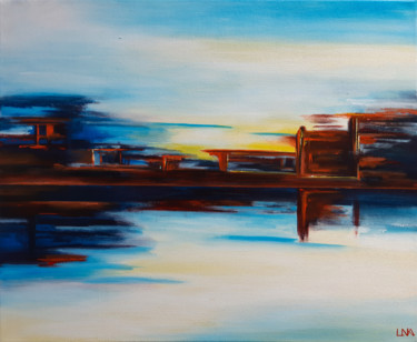Painting titled "A l'horizon" by Helena Monniello, Original Artwork, Acrylic Mounted on Wood Stretcher frame