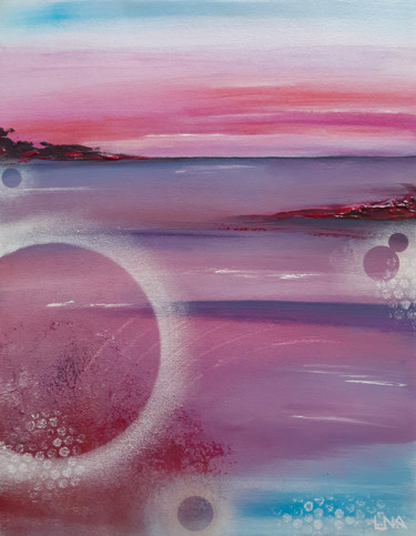 Painting titled "Mer rose" by Helena Monniello, Original Artwork, Acrylic Mounted on Wood Stretcher frame